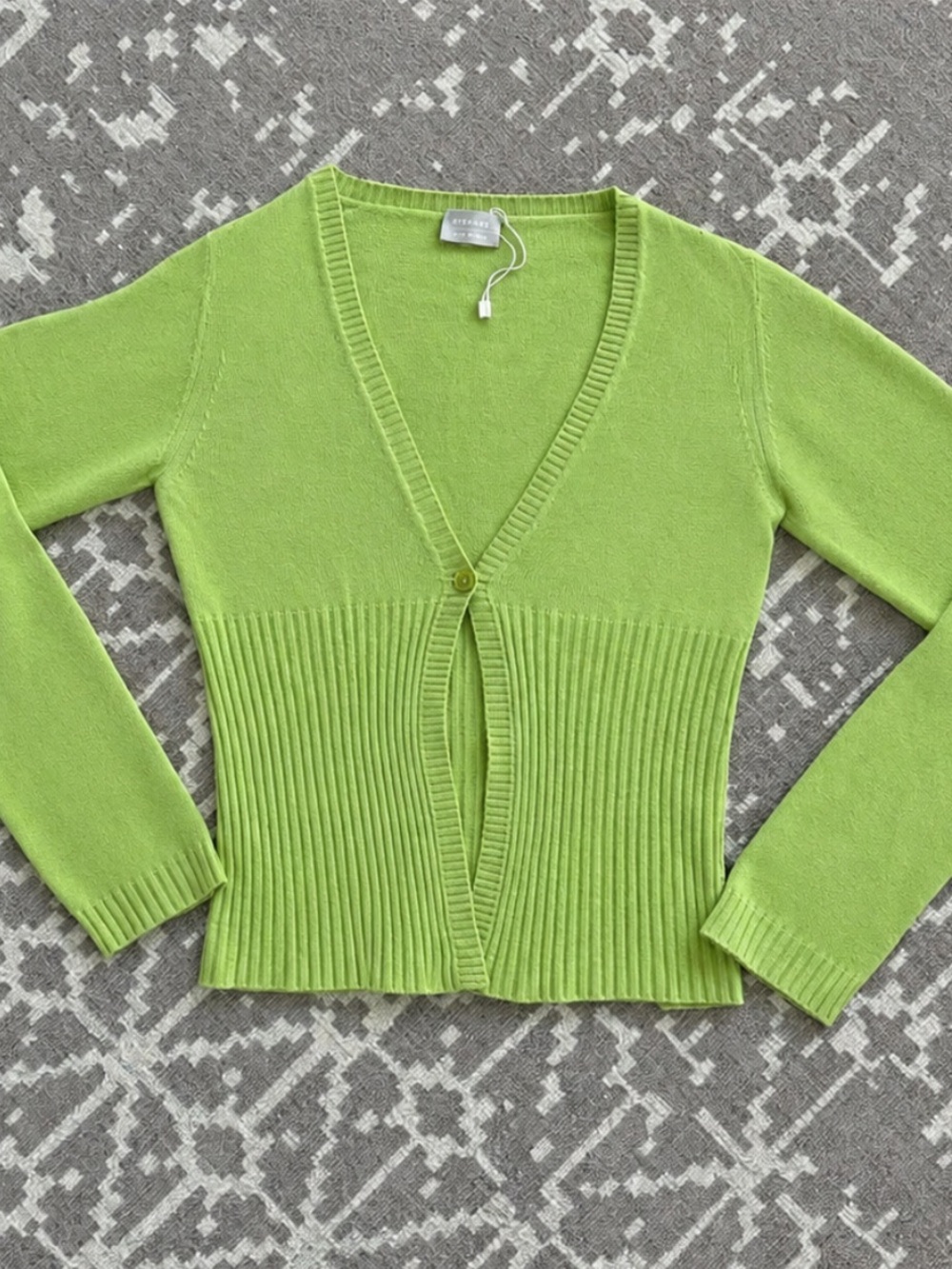 EUC Stefano Made In Italy Lime Green Cardigan Sweater Single button Cropped